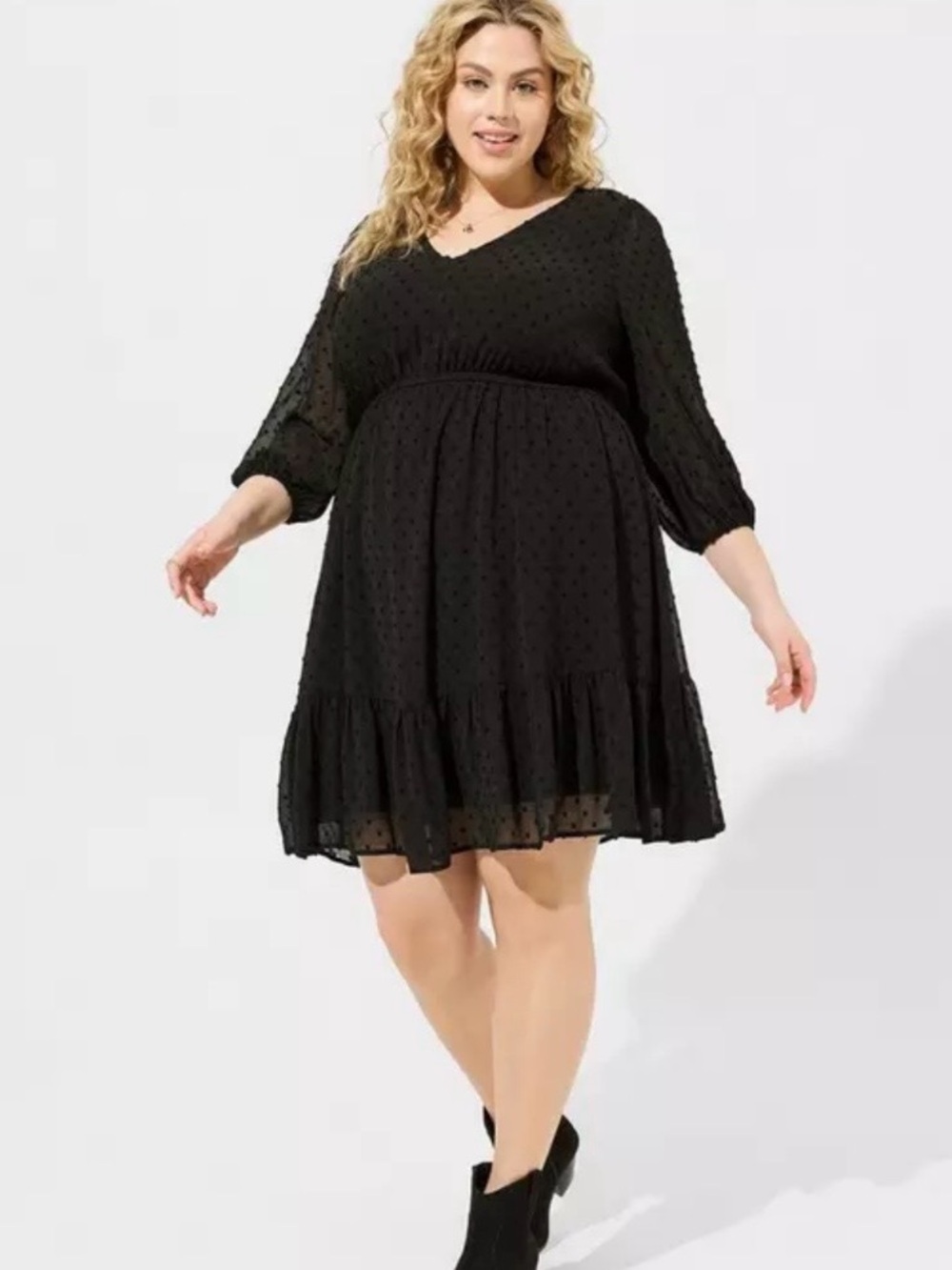 Torrid Babydoll Clip Dot. Lack Mini Dress